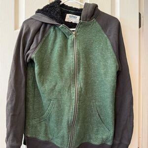 urban pipeline Green Heather Zip Hoodie with Charcoal Sherpa Lining